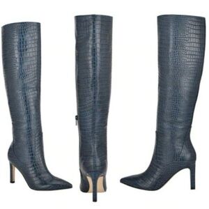 Worn Once. Size 8. Nine West “Maxim” Teal Crocodile Embossed Knee High Boots